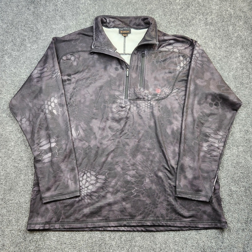 Ariat Pullover Mens 2XL Gray Kryptek Camo Long Sleeve 1/4 Zip Hunting Top Shirt